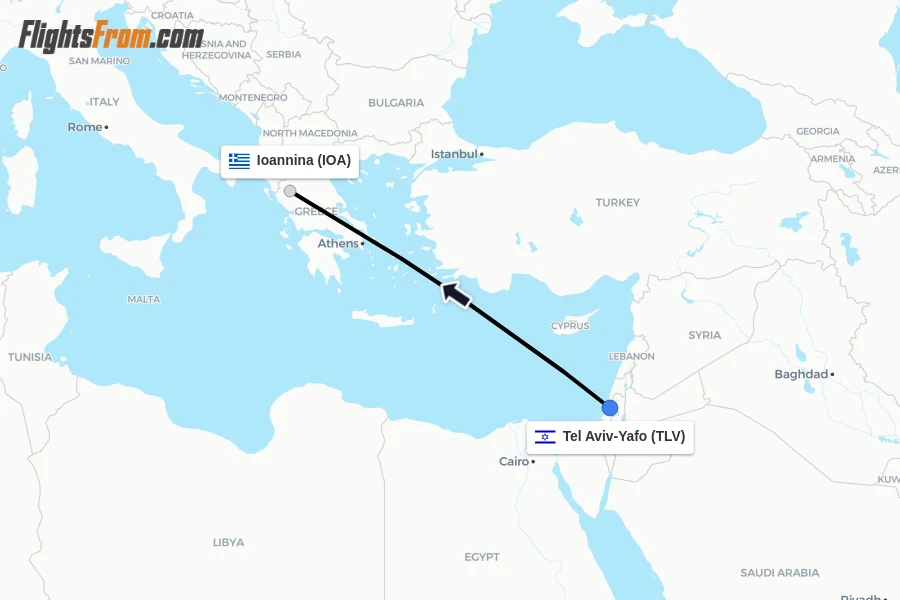 Flights from Tel Aviv-Yafo to Ioannina route map
