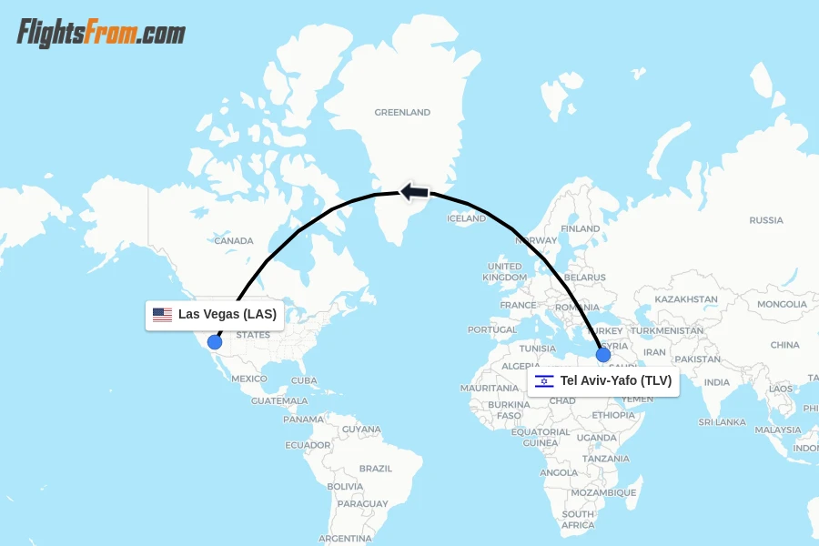 Flights from Tel Aviv-Yafo to Las Vegas route map