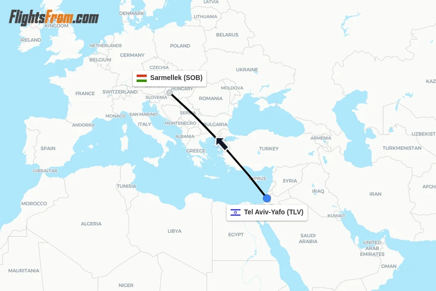 Flights from Tel Aviv-Yafo to Sarmellek route map