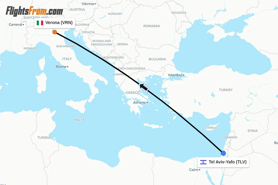 Flights from Tel Aviv-Yafo to Verona route map