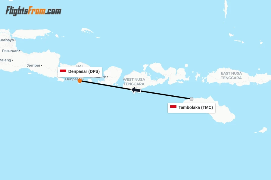 Flights from Tambolaka to Denpasar route map