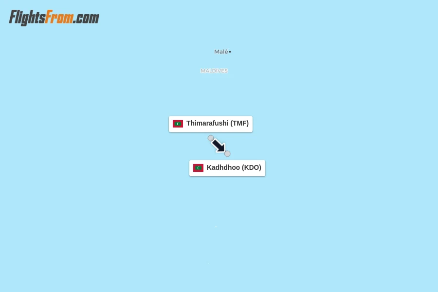 Flights from Thimarafushi to Kadhdhoo route map