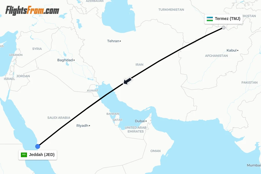 Flights from Termez to Jeddah route map