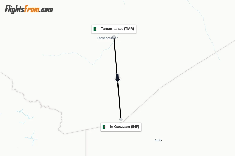 Flights from Tamanrasset to In Guezzam route map