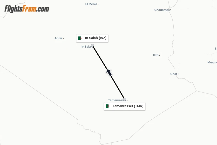 Flights from Tamanrasset to In Salah route map