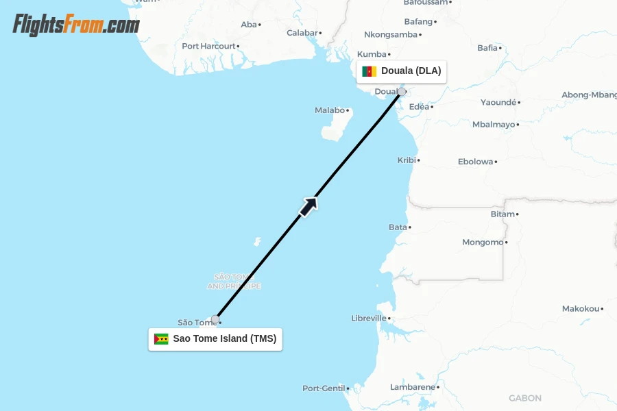 Flights from Sao Tome Island to Douala route map
