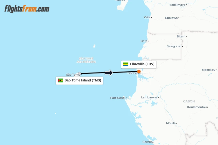 Flights from Sao Tome Island to Libreville route map