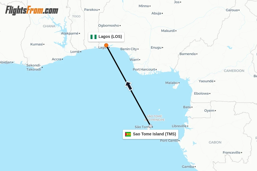 Flights from Sao Tome Island to Lagos route map