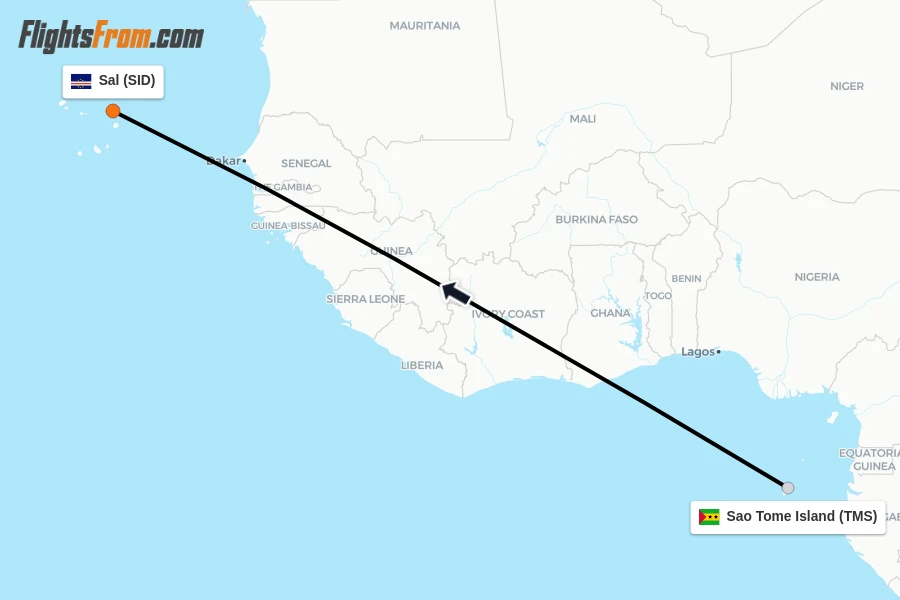 Flights from Sao Tome Island to Sal route map