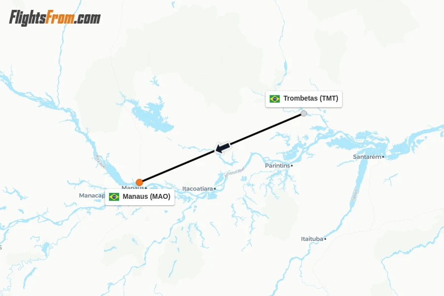 Flights from Trombetas to Manaus route map