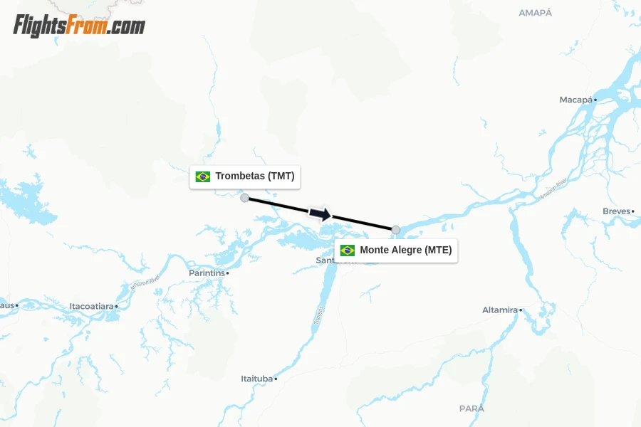 Flights from Trombetas to Monte Alegre route map