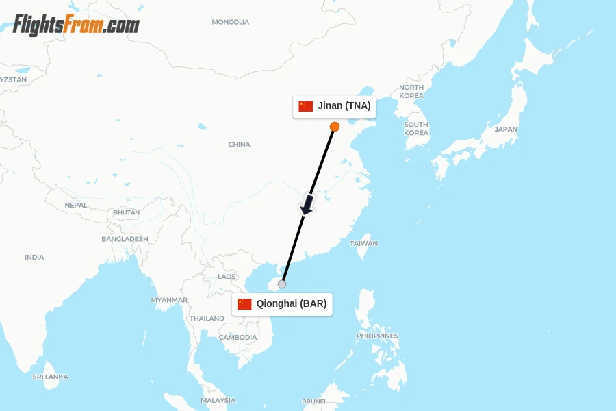 Flights from Jinan to Qionghai route map