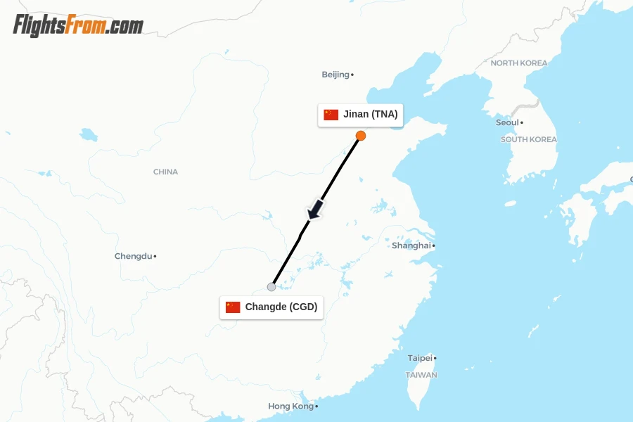 Flights from Jinan to Changde route map