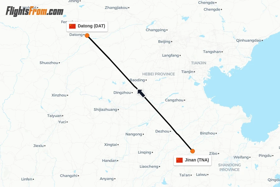 Flights from Jinan to Datong route map