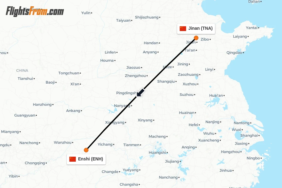 Flights from Jinan to Enshi route map