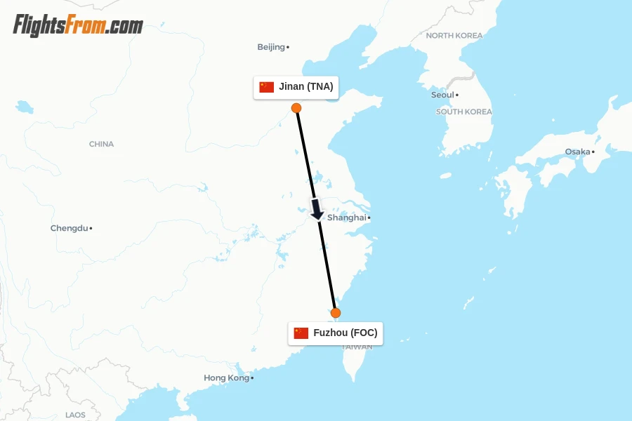 Flights from Jinan to Fuzhou route map