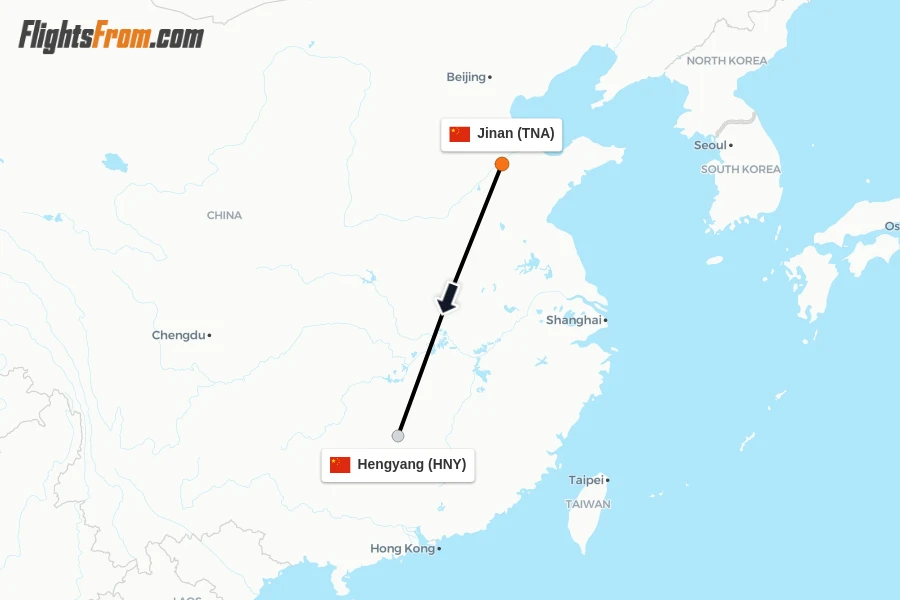 Flights from Jinan to Hengyang route map