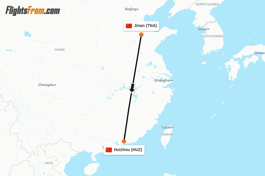 Flights from Jinan to Huizhou route map