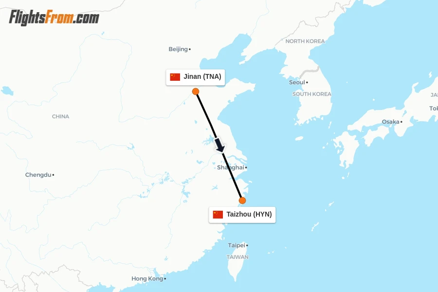 Flights from Jinan to Taizhou route map