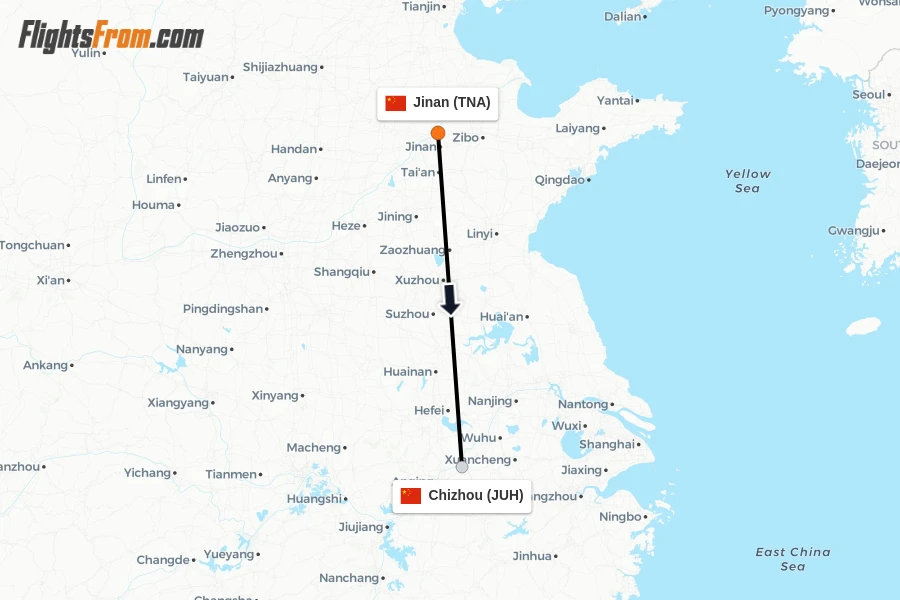 Flights from Jinan to Chizhou route map