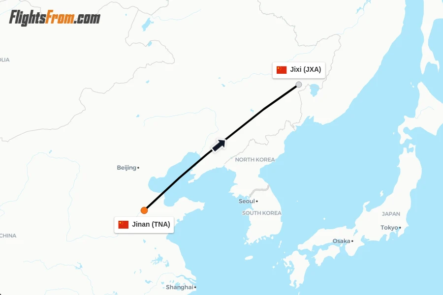 Flights from Jinan to Jixi route map