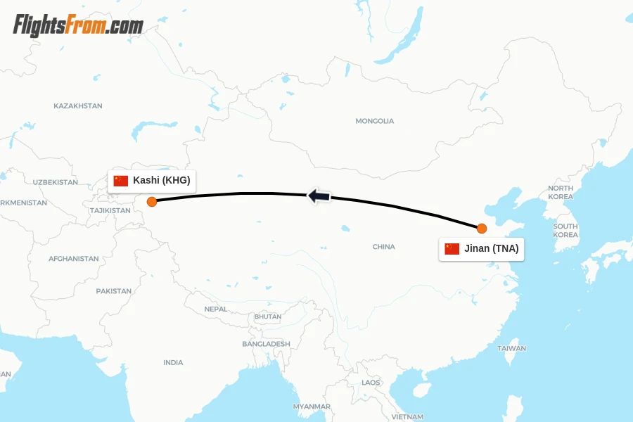 Flights from Jinan to Kashi route map