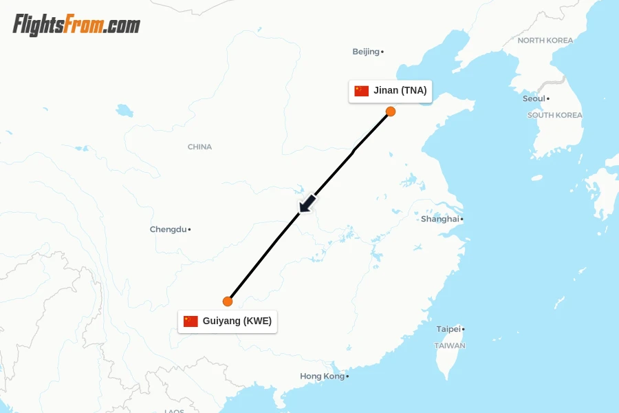 Flights from Jinan to Guiyang route map
