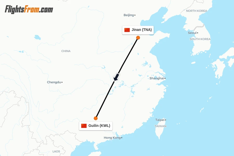 Flights from Jinan to Guilin route map