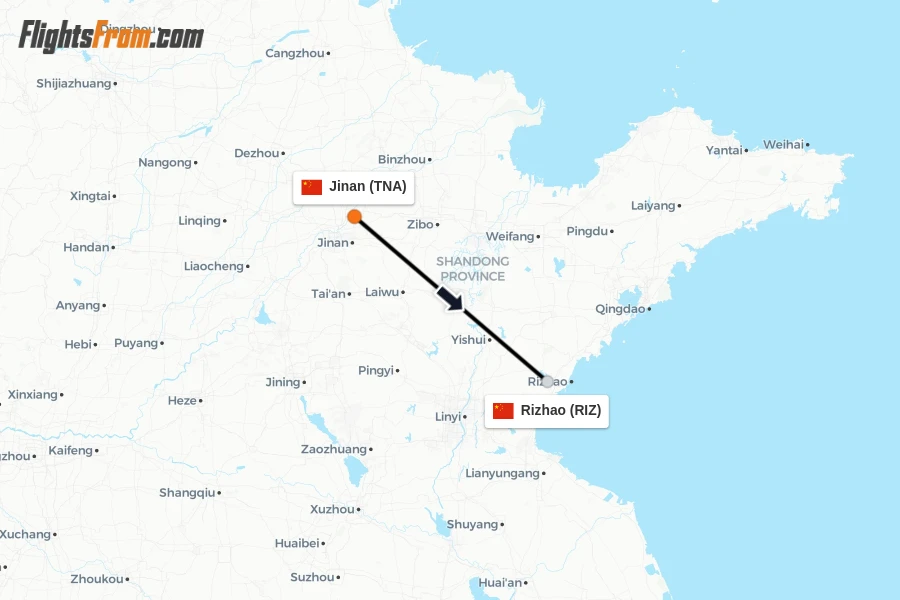 Flights from Jinan to Rizhao route map