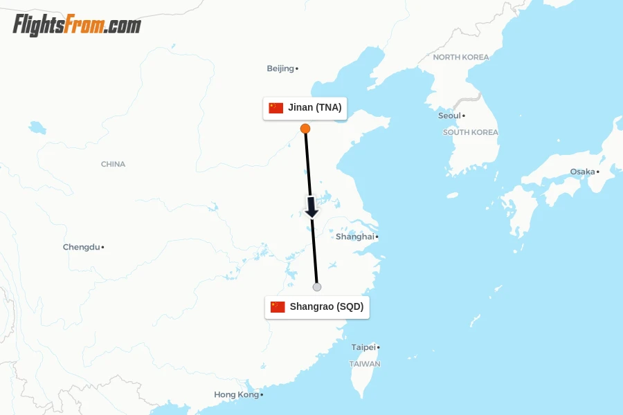 Flights from Jinan to Shangrao route map