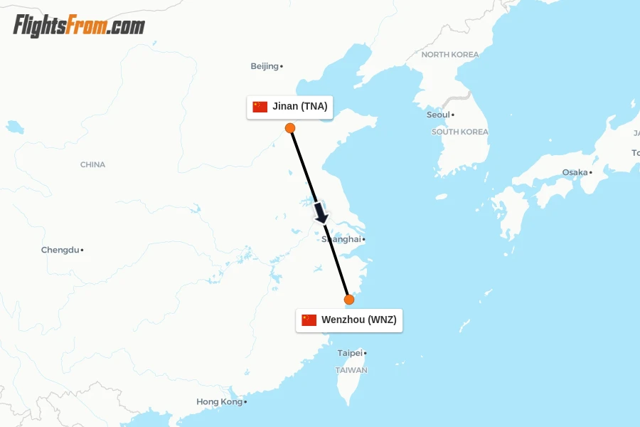 Flights from Jinan to Wenzhou route map