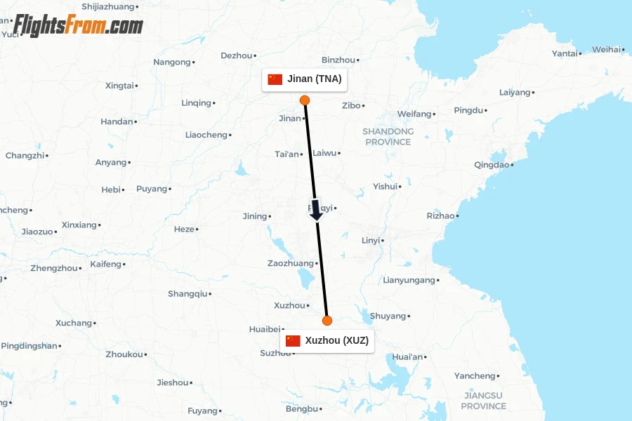 Flights from Jinan to Xuzhou route map