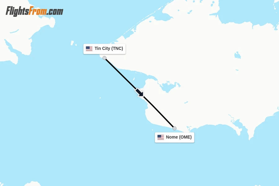 Flights from Tin City to Nome route map