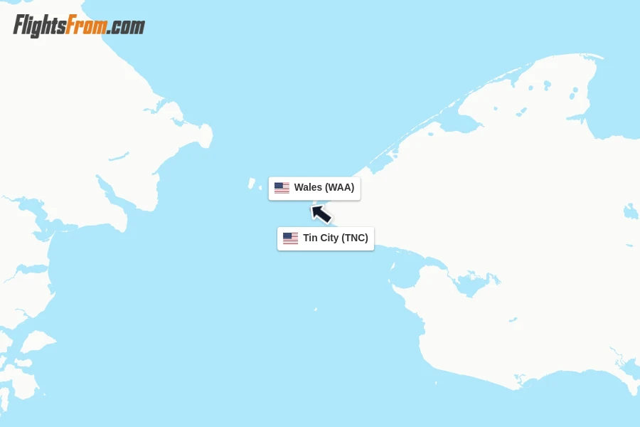 Flights from Tin City to Wales route map