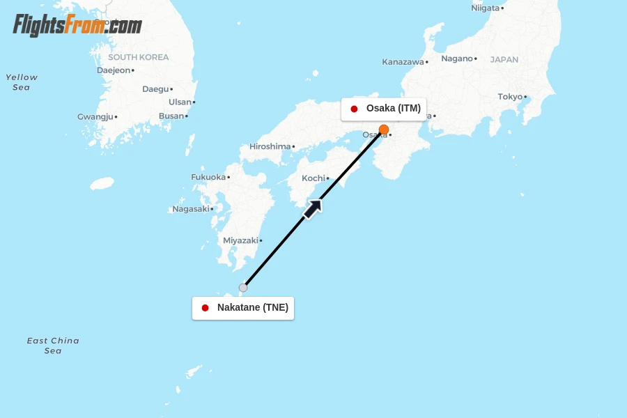 Flights from Nakatane to Osaka route map