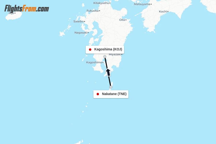 Flights from Nakatane to Kagoshima route map