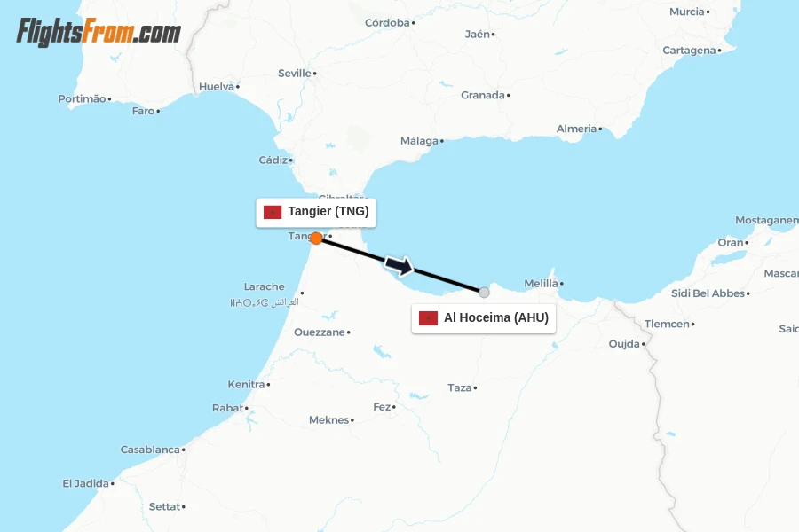 Flights from Tangier to Al Hoceima route map
