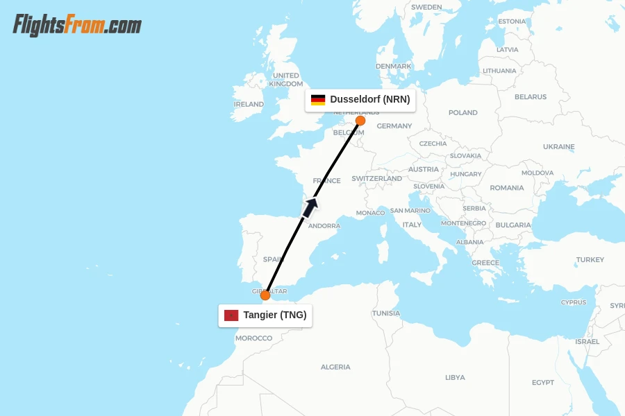 Flights from Tangier to Dusseldorf route map