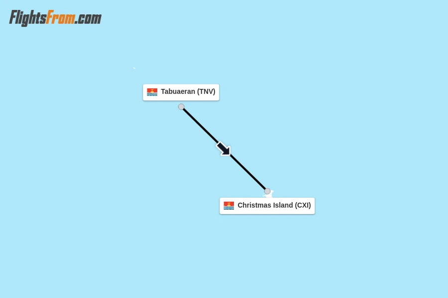 Flights from Tabuaeran to Christmas Island route map