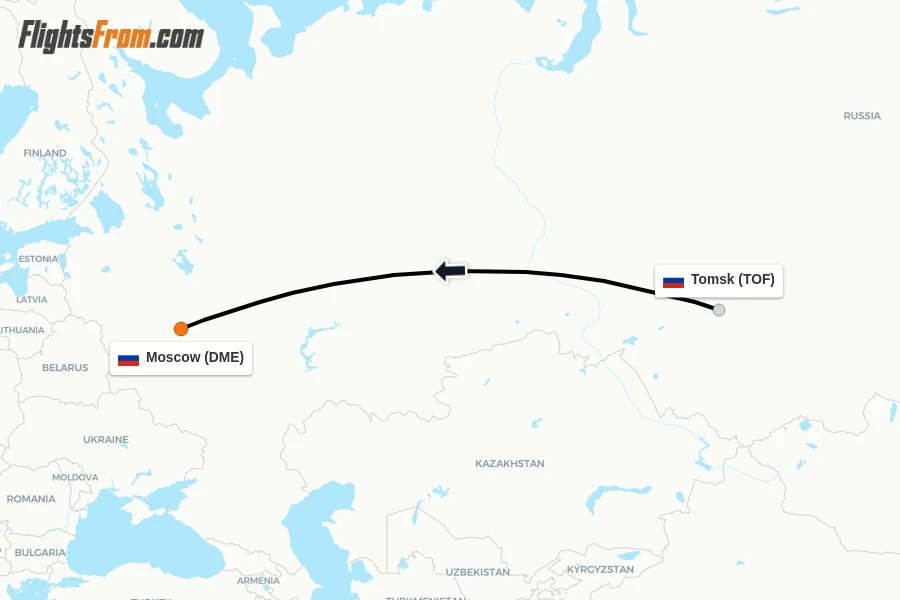 Flights from Tomsk to Moscow route map