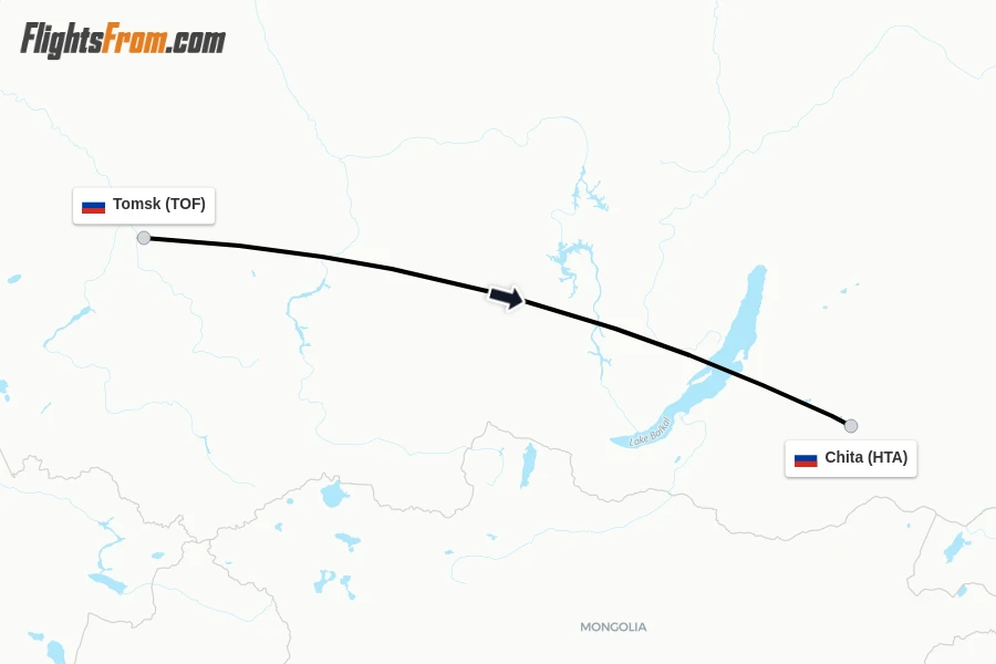 Flights from Tomsk to Chita route map