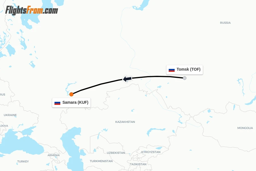 Flights from Tomsk to Samara route map