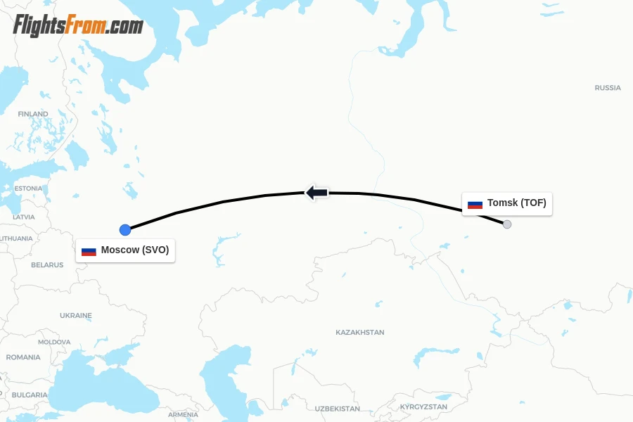 Flights from Tomsk to Moscow route map