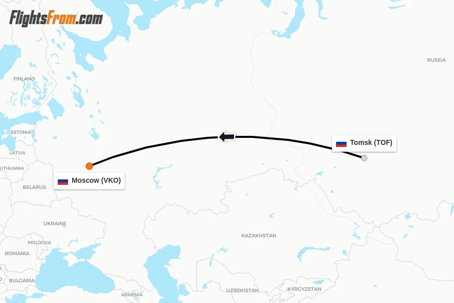Flights from Tomsk to Moscow route map