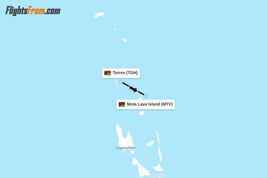 Flights from Torres to Mota Lava Island route map