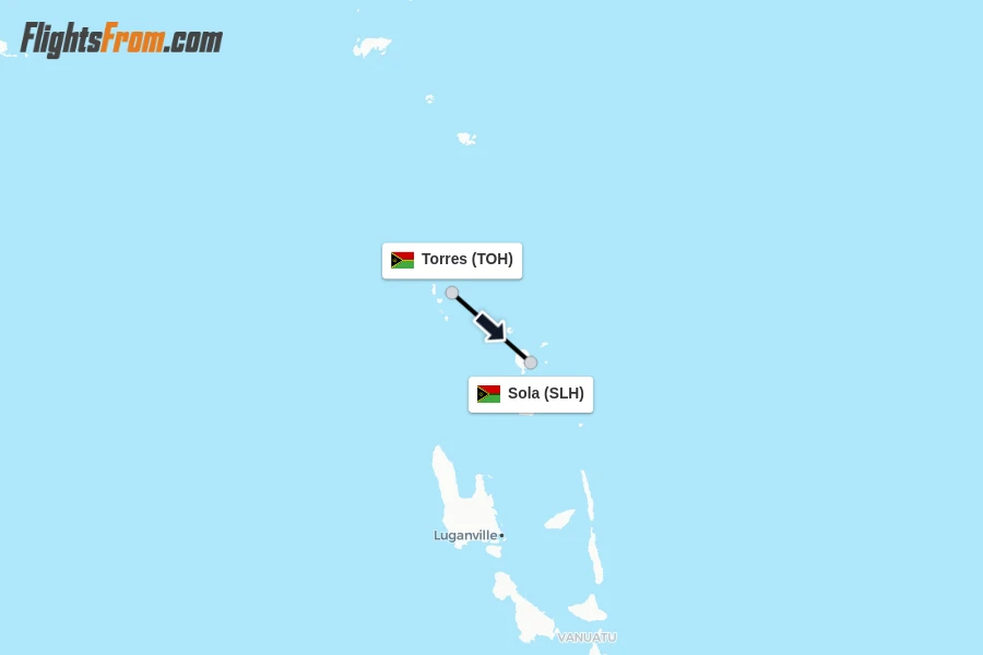 Flights from Torres to Sola route map
