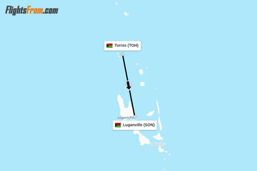 Flights from Torres to Luganville route map