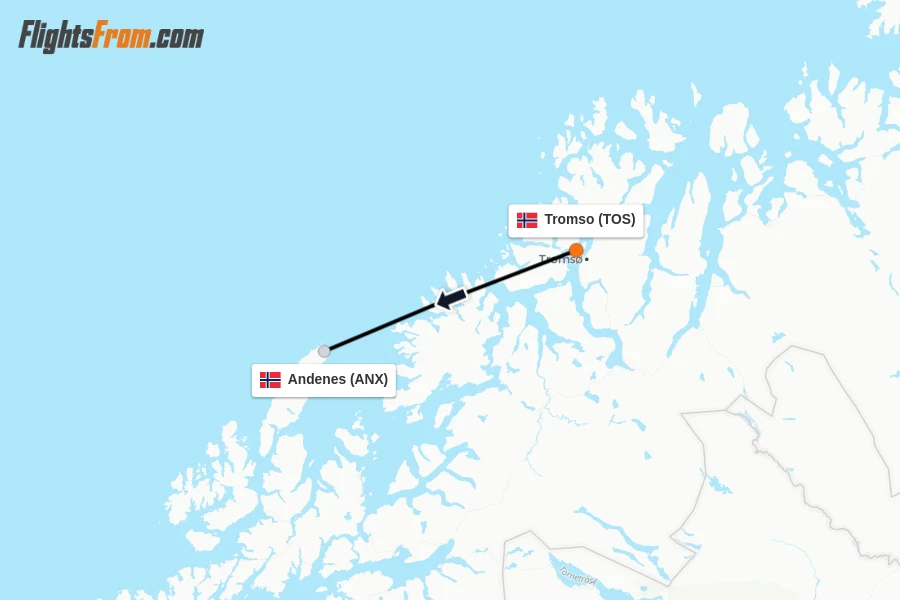 Flights from Tromso to Andenes route map