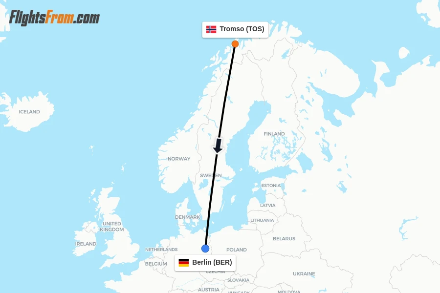 Flights from Tromso to Berlin route map