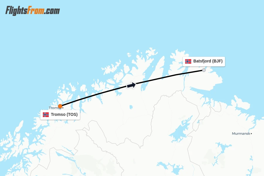 Flights from Tromso to Batsfjord route map